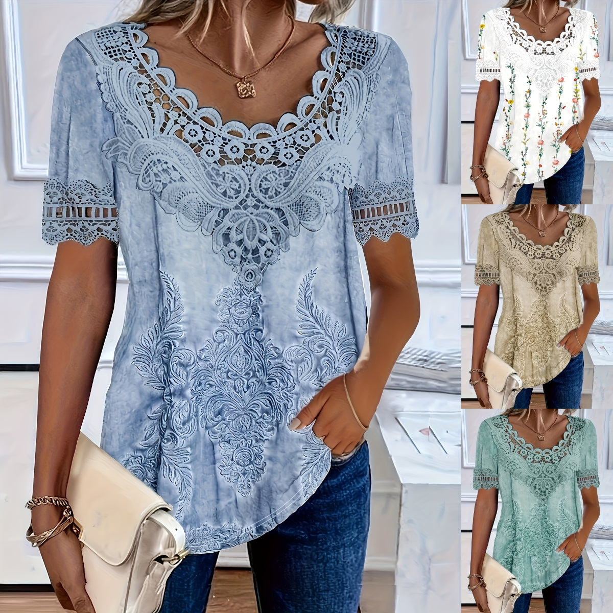 🤩🌺【Különleges ajánlat】【S-6XL】divatos női elegáns csipkeblúz – kényelmes és légáteresztő
