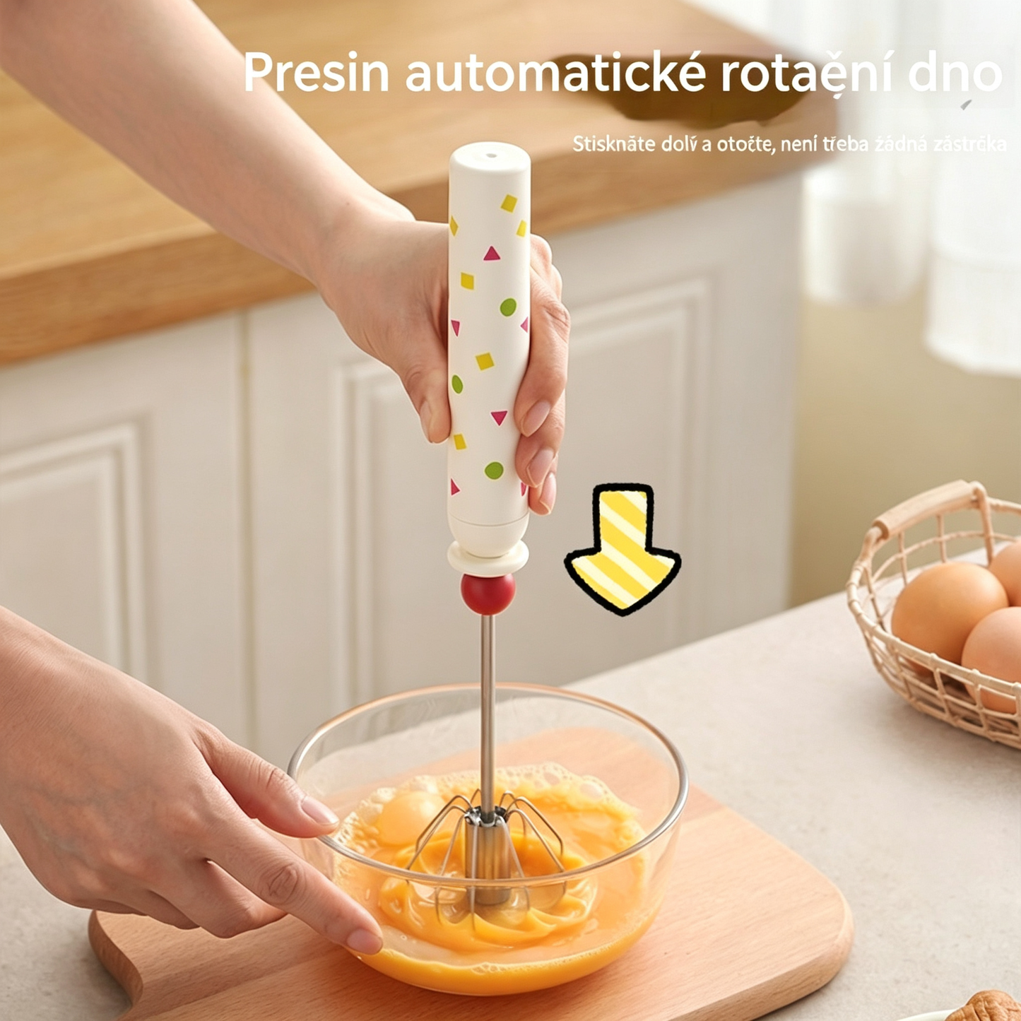 600 Kč【Dvoudílná sada】🥚 Poloautomatický odnímatelný šlehač vajec vyrobený z nerezavějící oceli 304 ✨