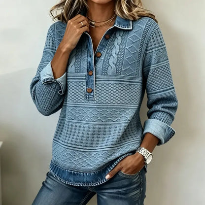 🌺🎁【S-5XL】Divatos pulóver félgombos hajtókával