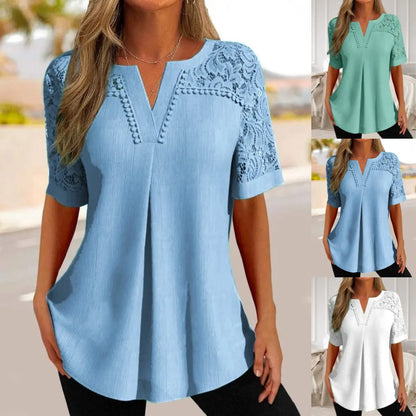 🌺✨Jeden kus 650 kc✨【S-6XL】🎉Nové dámské krajkové tričko s krátkým rukávem