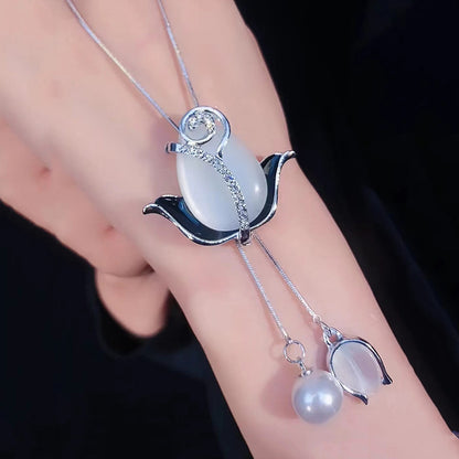 💝✨Długi naszyjnik z różą w kształcie kociego oka-4243277