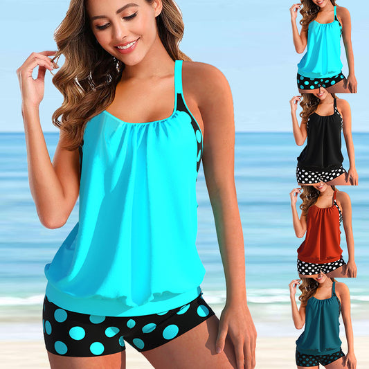 👙【S-5XL】Strój kąpielowy Split Plus Size w kropki z nadrukiem-3583840