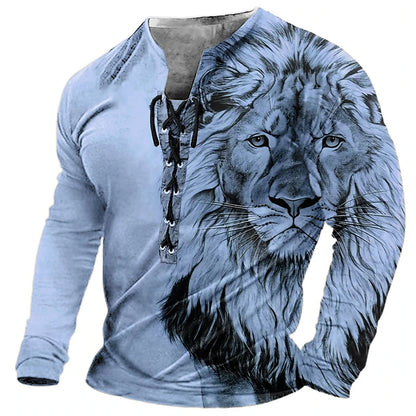 🦁🦁 【S-4XL】Męski, swobodny T-shirt z długim rękawem i nadrukiem 3D 3743368