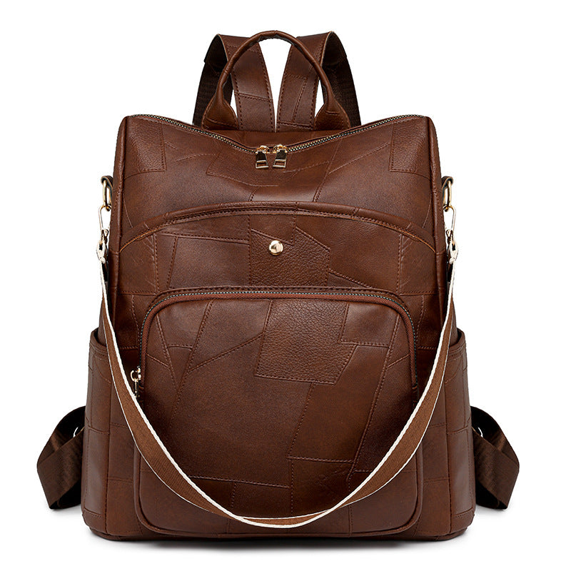👜👛🌟 Plecak skórzany o dużej pojemności, wzór w kratkę-4080195