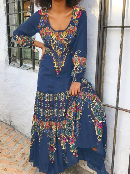 🔥🎉【S-3XL】2025 Zima Nowa Moda Damska Sukienka W Stylu Etnicznym Z Nadrukiem-3850971