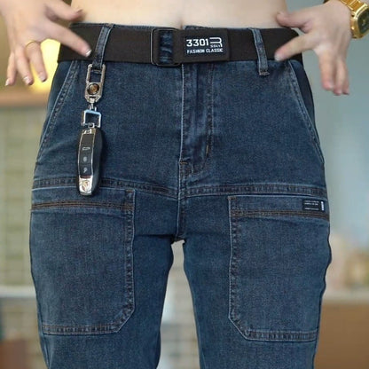 👏🔥【Bestsellerowy produkt】👍【28-38】👖👖Trwałe męskie jeansy o prostych nogawkach z wieloma kieszeniami.-4203502