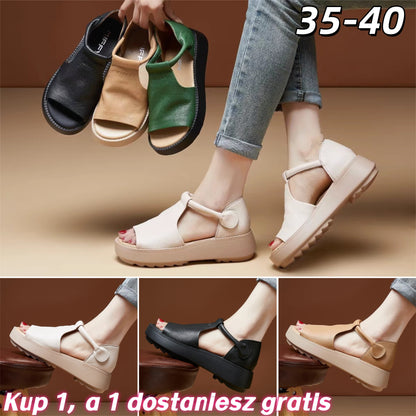 👡【35-40】Sandały rzymskie z pyskiem ryby wykonane z prawdziwej skóry, z grubą podeszwą, w stylu retro, nowość na lato