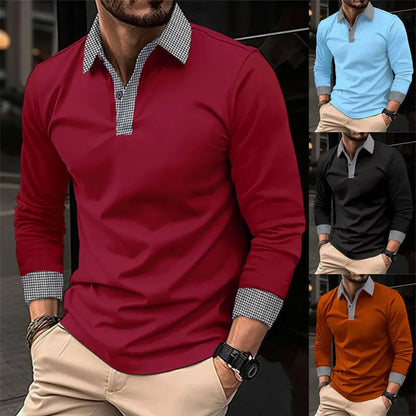 【S–3XL】Pánské módní polo tričko s dlouhým rukávem – ležérní polo tričko s kontrastním potiskem