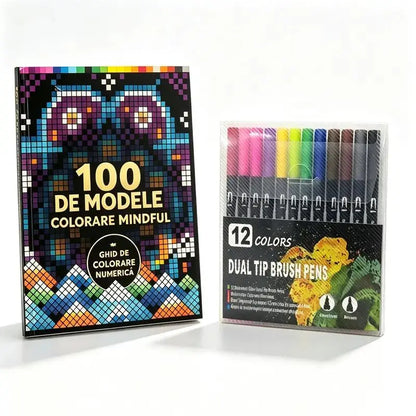 🛍️ Sada antistresových omalovánek "100 vzorů pro vědomé vybarvování" 🎨 Malování podle čísel pro dospělé a seniory | 100 vzorů (květiny, mandaly) + sada fixů v ceně, trénink mozku a relaxace