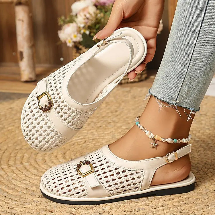 🛍️ Pohodlí a svěžest! Nízké pletené sandály s uzavřenou špičkou a páskem | 36-43