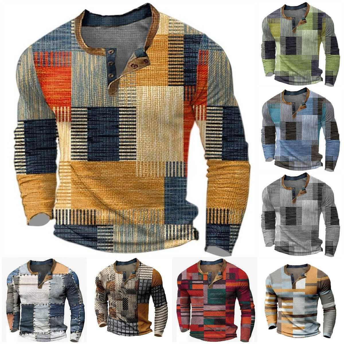 🌴🌈【S-4XL】👔😍 Nová kolekce pánských košil s potiskem, dlouhé rukávy, uvolněný styl Henry, dostupné ve více barvách 4234414