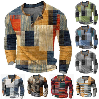 🌴🌈【S-4XL】👔😍 Nová kolekce pánských košil s potiskem, dlouhé rukávy, uvolněný styl Henry, dostupné ve více barvách 4234414