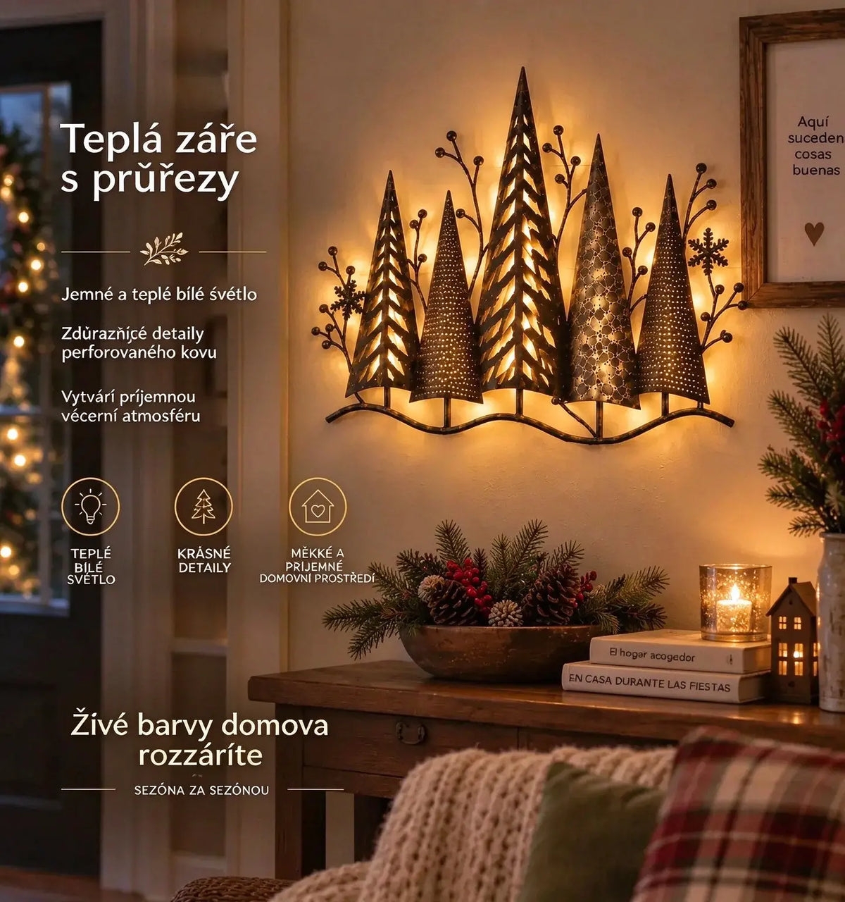 🎄🕯️ Kreativní nástěnná dekorace v retro stylu s motivem lesa a světelným efektem 🌙