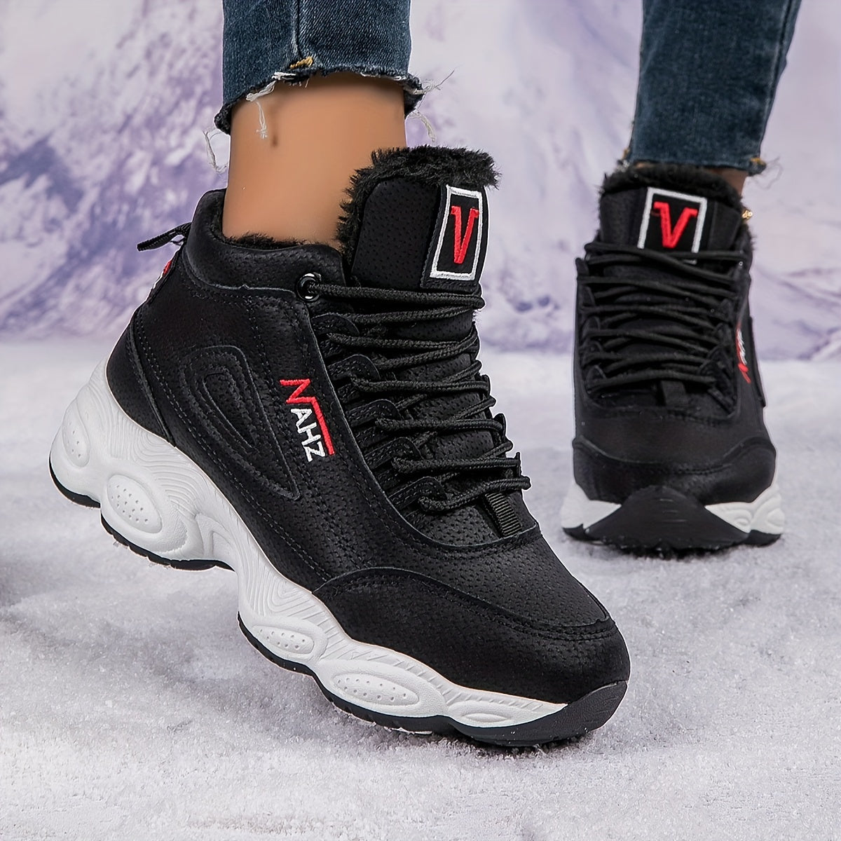 Nowe, zimowe, damskie, codzienne buty sportowe z polarową wyściółką, ciepłe i z grubą podeszwą【35-41】