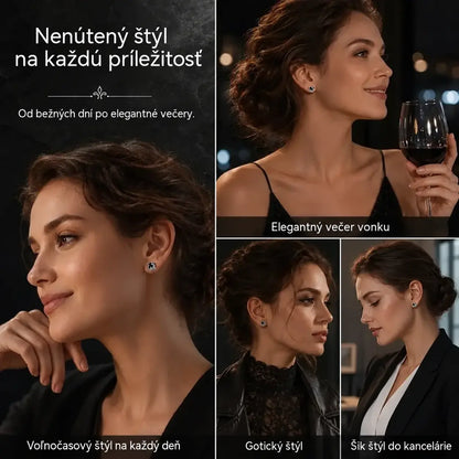 🖤 Stříbrné knoflíkové náušnice S925 – gotický motiv vinné révy, černý zirkon, velikost 8 mm, 1 pár pro citlivé uši.