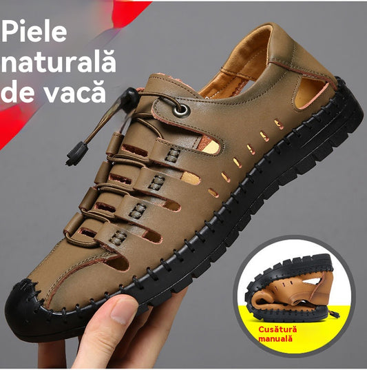 🌟✨【39-44】Męskie oryginalne skórzane buty z odkrytymi palcami, wydrążone, letnie, swobodne, oddychające - modne i stylowe-4022267