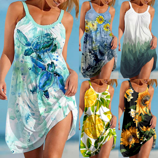 💟👗 Nowa sukienka casualowa z nadrukiem i ramiączkami-3612705