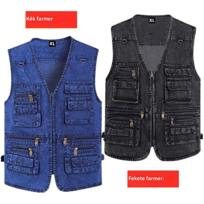 🔥 【Új kollekció -50%】Férfi többzsebes farmer mellény 【XL–7XL】 – tartós, légáteresztő, kényelmes
