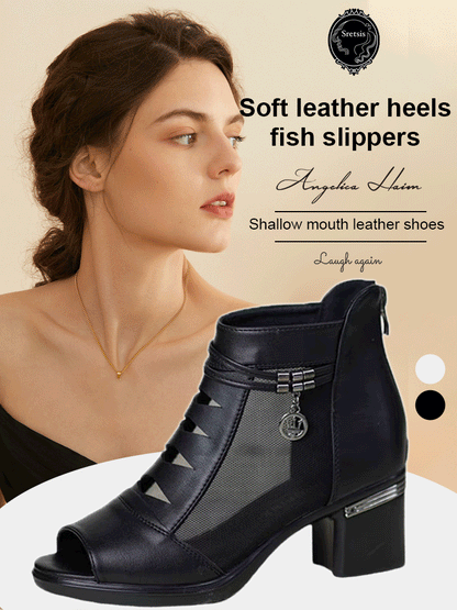 【35-40】✨Sandały z miękkiej skóry w jodełkę, na średnim obcasie👡-3713787