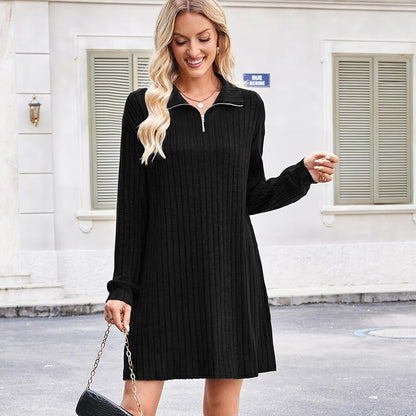 ❄️💃🍂【S-2XL】🔥Podzimní/zimní nové ležérní módní volné jednobarevné pletené šaty s dlouhým rukávem a vysokým výstřihem 4187106