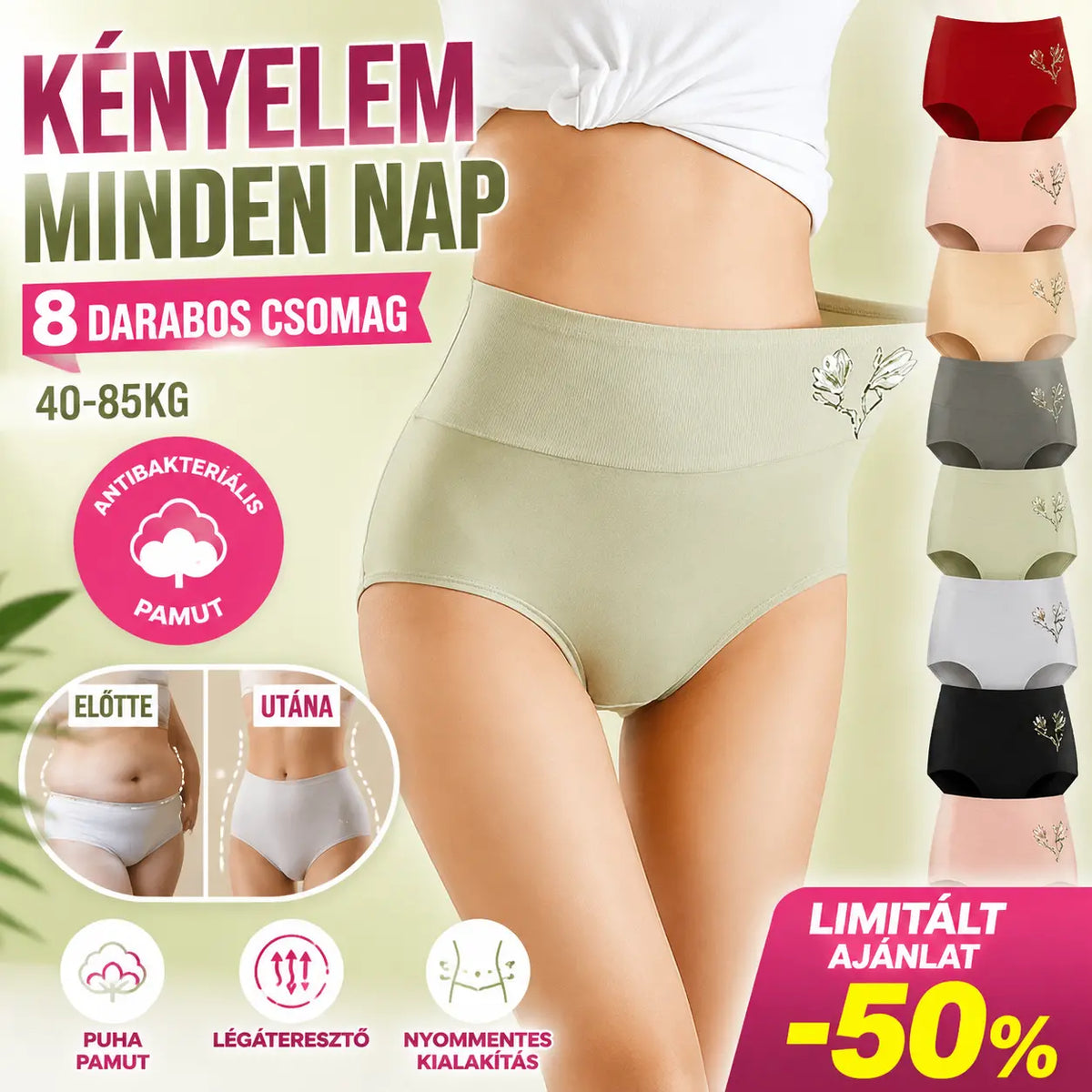 ❤️🔥【8 darabos kiszerelés】[40-85kg]💟Antibakteriális pamut, nyomot nem hagyó bugyi