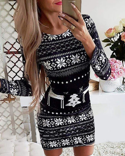 👗👗👗🎅🎅🎅【S-5XL】Jesen i zima 2025. Božićne haljine dugih rukava s printom-4165050