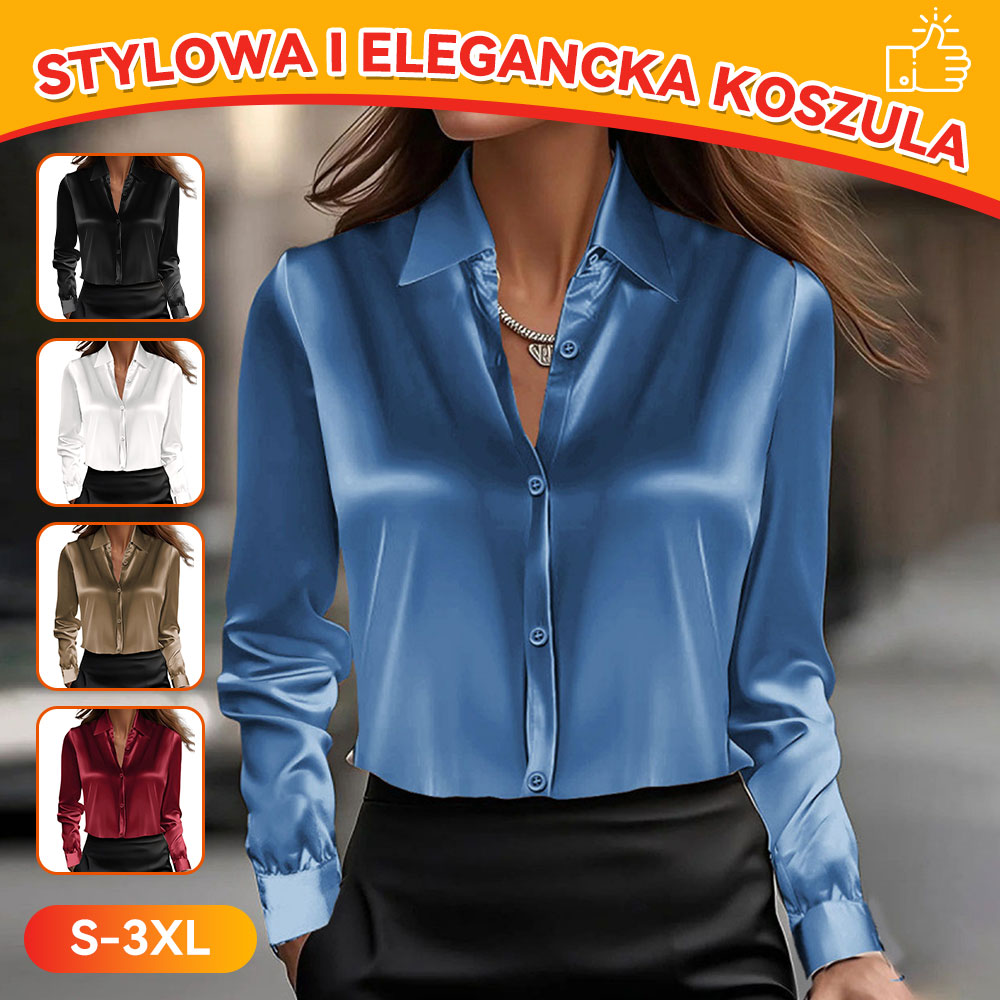 🔥【S-3XL】Stylowa i elegancka koszula z długim rękawem i kołnierzykiem w jednolitym kolorze dla kobiet-4181235