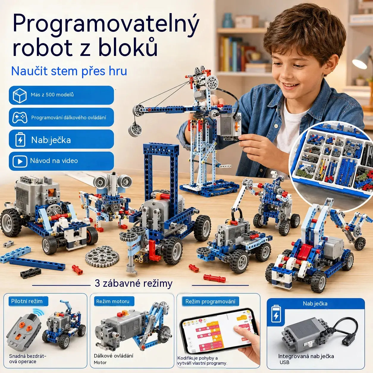 🔥【396 kusů】【Zabaleno v sáčku - bez pohonné jednotky】720 Kč🤖🧩 【Limitovaná sleva 50 %】Elektrický stavebnicový robot pro děti