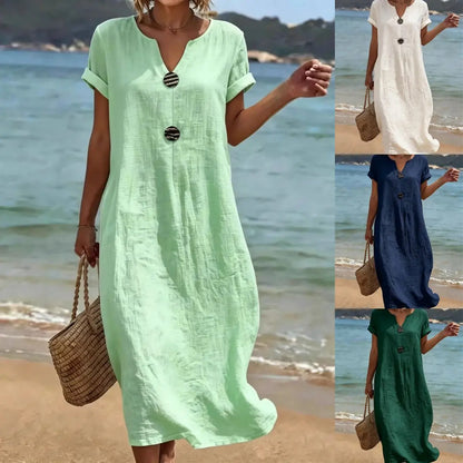 🏖️👗【S-3XL】Lehké a vzdušné letní šaty z lnu a bavlny volného střihu - zamilujete si je na první nošení.