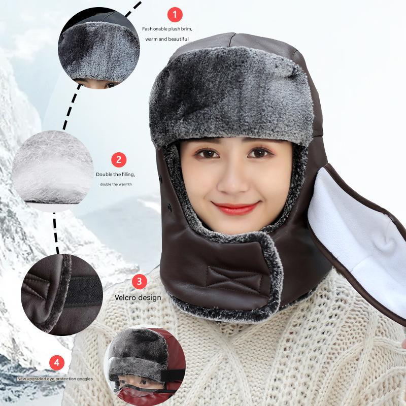 🔥🔥Unisex pogrubiona zimna czapka \ ochrona uszu i wiatroszczelna \ gogle zimowe ciepła bawełniana czapka 4202468