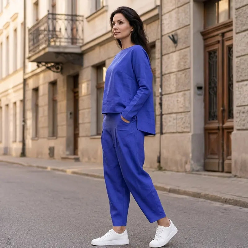 😊【S-5XL】💖Komplet hlač z dolgimi rokavi in okroglim izrezom, dvodelni komplet