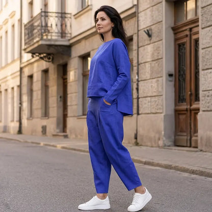 😊【S-5XL】💖Komplet hlač z dolgimi rokavi in okroglim izrezom, dvodelni komplet