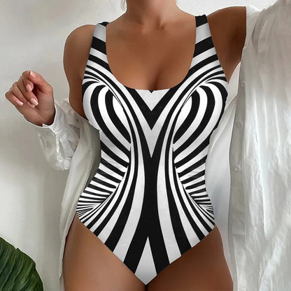 【😍S~6XL】Seksowny, jednoczęściowy kostium kąpielowy w paski (3624249)