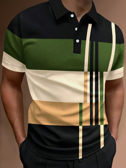 🔥👔【S-6XL】Męska koszulka POLO 3D w kolorowe paski-3694657