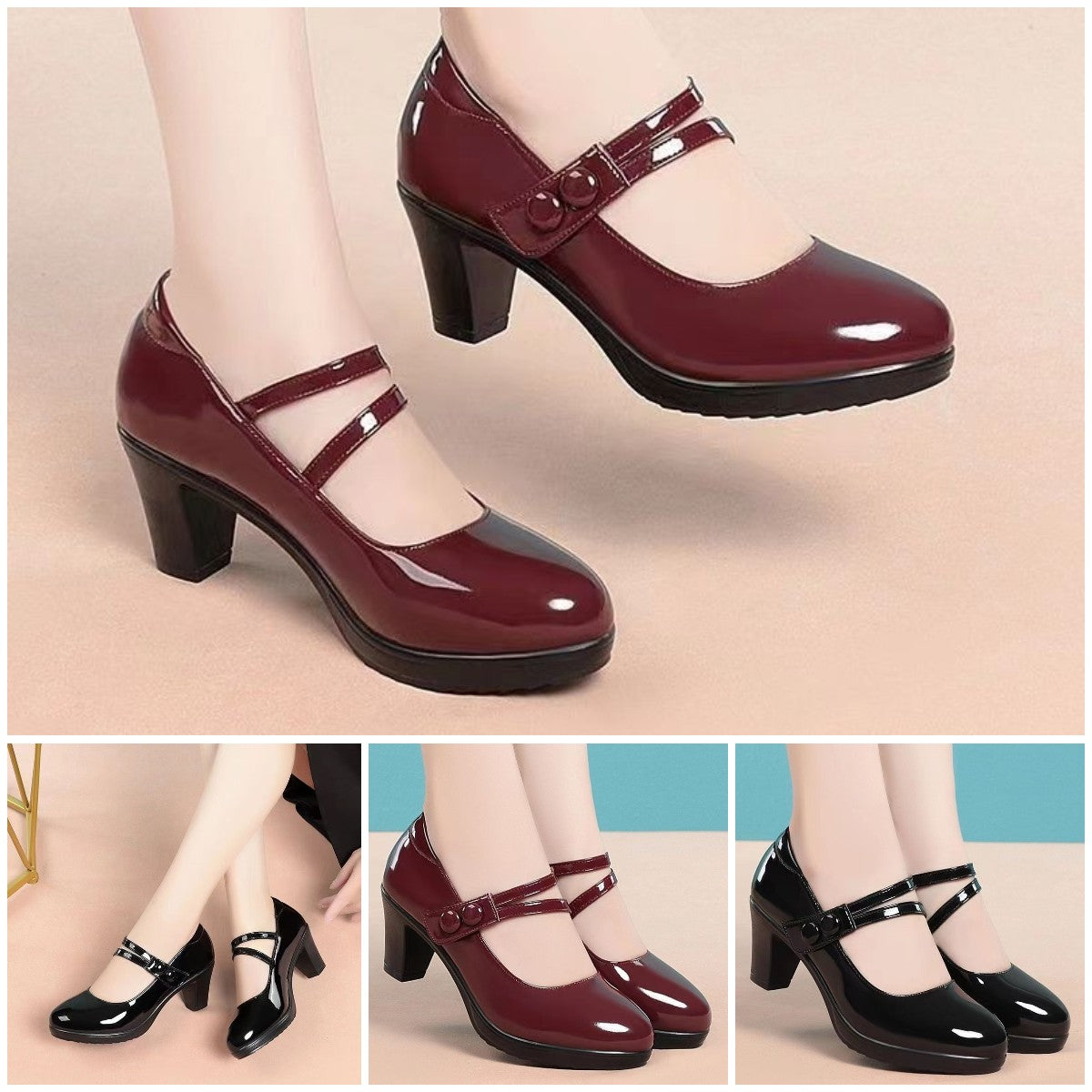 【Rozmiary 35-40】Nowe modne damskie buty na grubym obcasie z klamrą 4202471