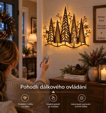 🎄🕯️ Kreativní nástěnná dekorace v retro stylu s motivem lesa a světelným efektem 🌙