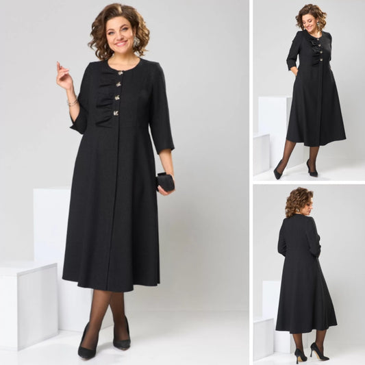 🍁【S-5XL】💞2024 wysokiej jakości modna i elegancka nowa długa sukienka na jesień i zimę-3855144
