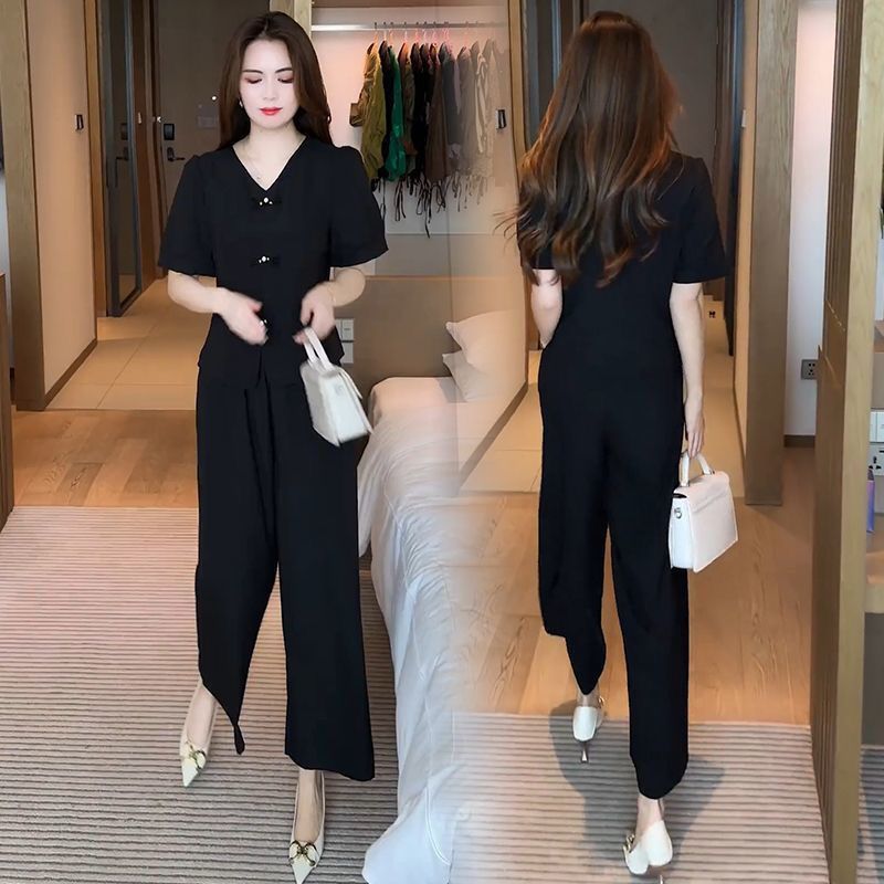 🌸【M-5XL】【Top + kalhoty se širokými kalhotami】Módní oblek z ledového hedvábí