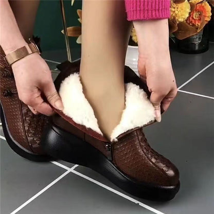 💥💥【50% OFF】【35-40】2024 Modne zimowe damskie botki ocieplane z bocznym zamkiem błyskawicznym wykonane ze skóry-3822062