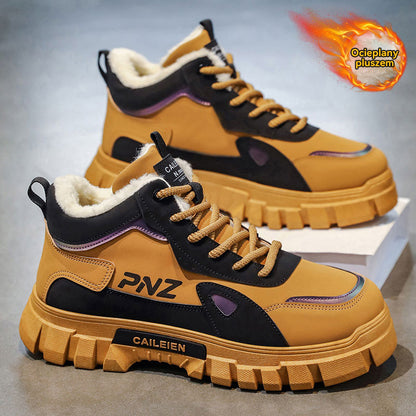 【39-44】Nowe, wysokie buty Martin dla mężczyzn, buty zimowe, ciepłe śniegowce wyściełane polarem, grube, antypoślizgowe buty bawełniane-4182313