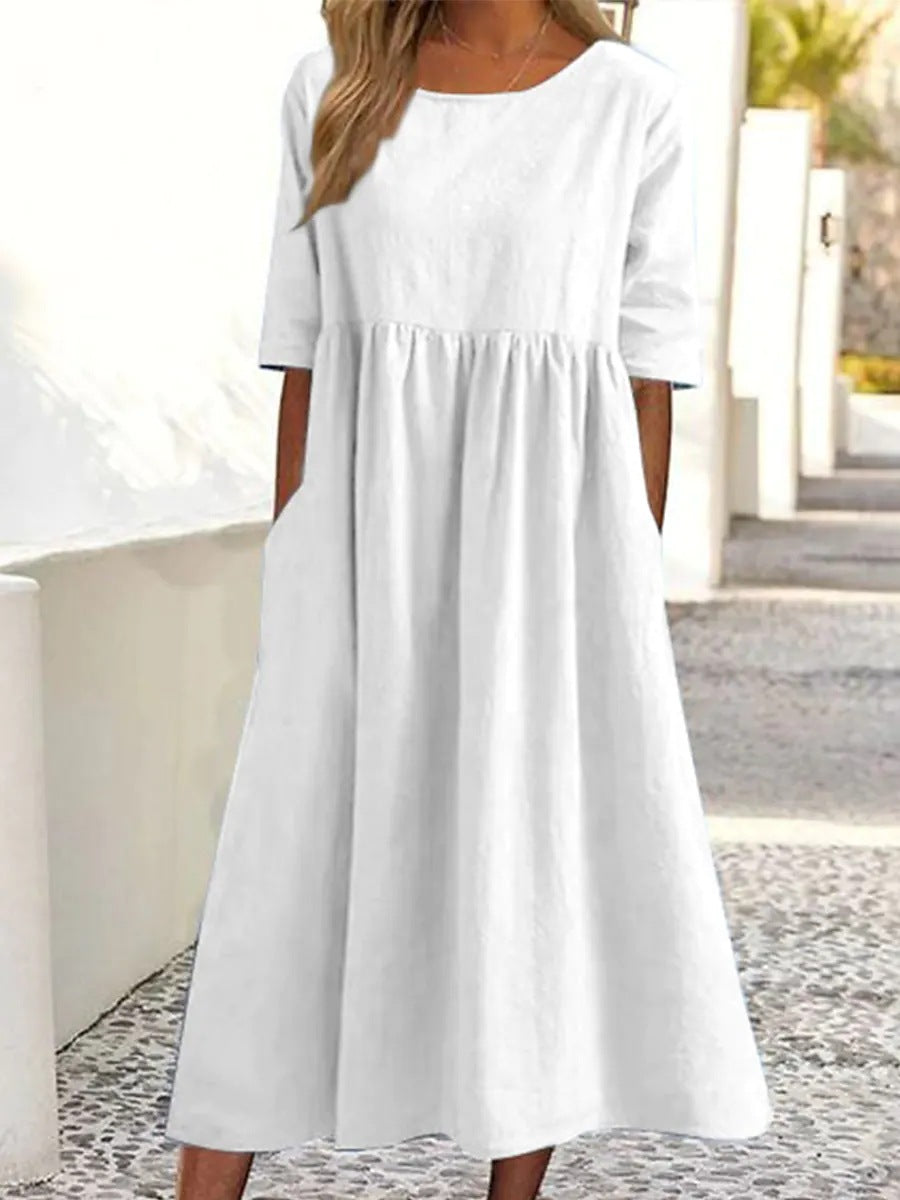 ⏳ Poslední den 50% sleva【S–5XL】Letní jednoduché ležérní prodyšné šaty, univerzální a stylové