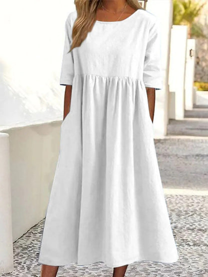 ⏳ Poslední den 50% sleva【S–5XL】Letní jednoduché ležérní prodyšné šaty, univerzální a stylové
