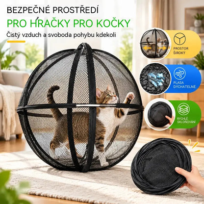 🐱🐱 Skládací kulovitý stan pro kočky s prodyšnou síťovinou · 360° ochrana · Bezpečný prostor na hraní doma i venku!