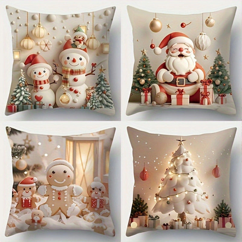 🎅¡Oferta navideña! 49% de descuento🎄Fundas de almohada con temática navideña [Juego de 4] 4167571