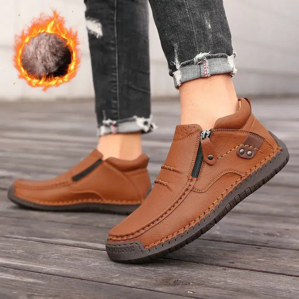 👞【 38–48】Pánské zimní zateplené boty na řízení, kvalitní kůže, ruční výroba, protiskluzová podrážka, široká špička a podpora klenby ✅ Platba na dobírku