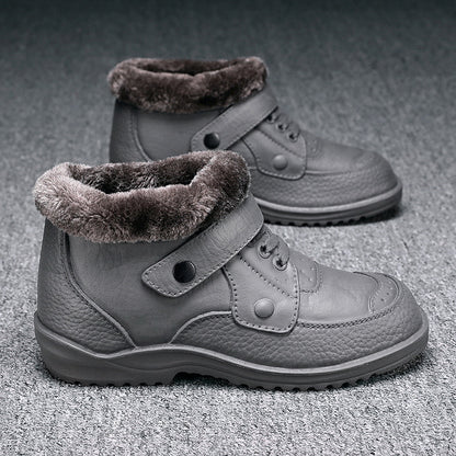 🔥😀Wodoodporne buty męskie na zimę w dużym rozmiarze, wykonane z miękkiej skóry z podszewką z polaru-4155434