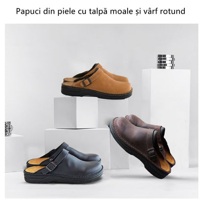 【Kup jeden, a drugi dostaniesz za darmo】✨[36-48] 😎Skórzane kapcie z miękką podeszwą i okrągłym noskiem