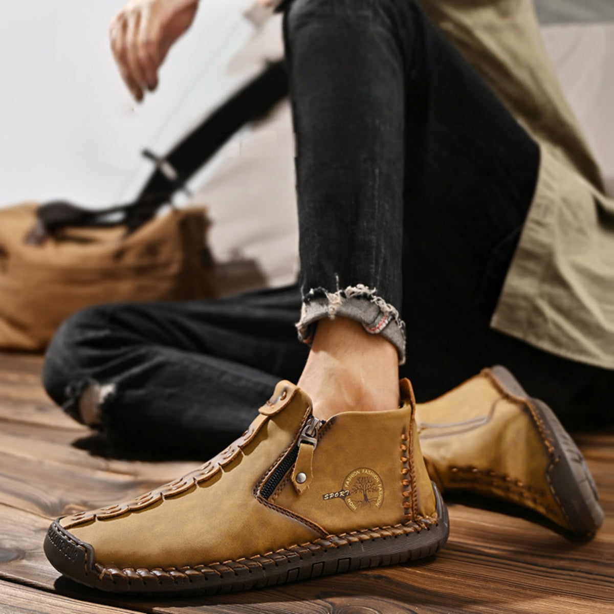 Męskie buty marki Dr. Martens, zapinane na suwak, z podszewką z futra, szyte ręcznie.【38-48】-4211274