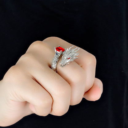 ✨💍 Luksusowy pierścionek z szafirowym rubinem i chińskim smokiem, platerowany 18-karatowym złotem-3683425