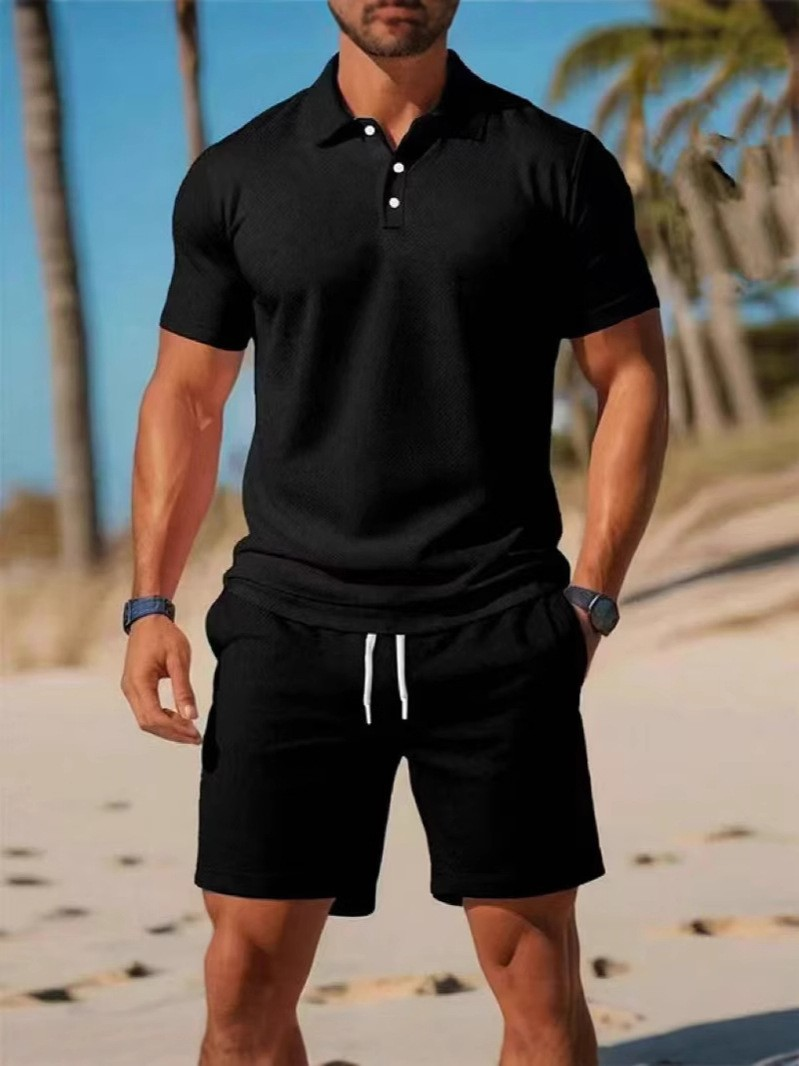 【S~3XL】Pánská souprava sestávající z košile s krátkým rukávem a kraťasů, ideální pro každodenní nošení.